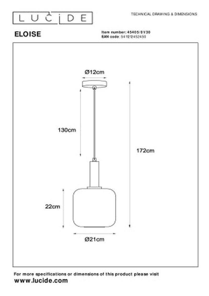 Lucide ELOISE - Závesné svietidlo - Ø 21 cm - 1xE27 - Čierna